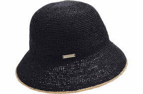 Seeberger Raffia Cloche Black Linen