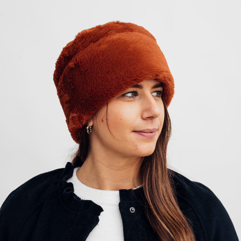 Seeberger Fake Fur Toque Rust Brown
