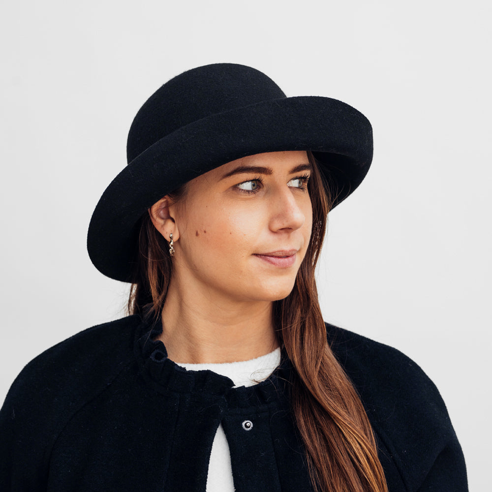 Seeberger Felt Cloche Turn Up Black