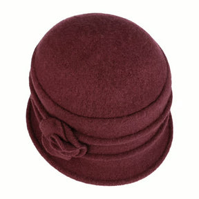 Seeberger Boiled Wool Cloche Flower - Bourgogne rød