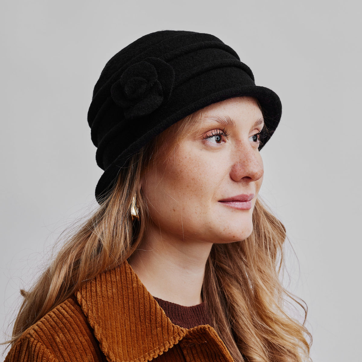 Seeberger Boiled Wool Cloche Flower - Black