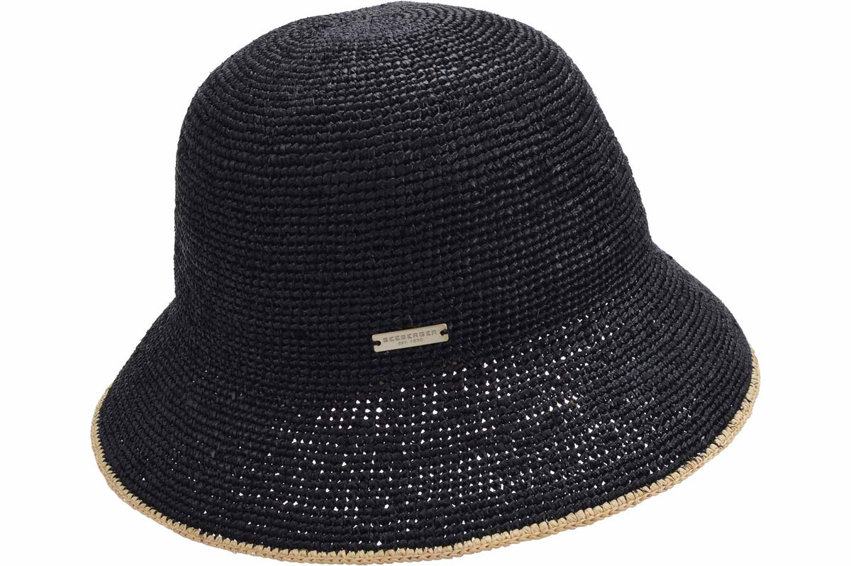 Seeberger Raffia Cloche Black Linen