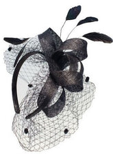 Mc Burn Fascinator with veil and feather Black