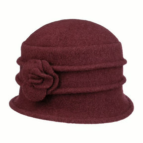 Seeberger Boiled Wool Cloche Flower - Burgundy Red