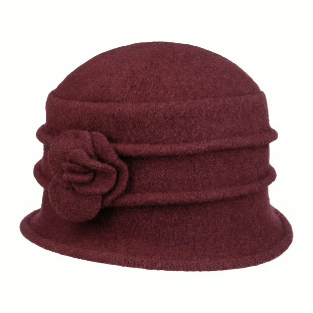 Seeberger Boiled Wool Cloche Flower - Burgundy Red