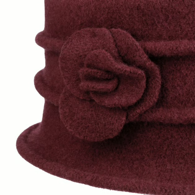Seeberger Boiled Wool Cloche Flower - Burgundy Red