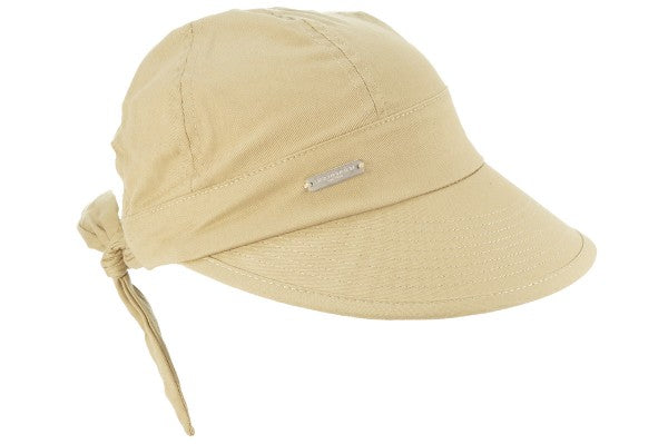 Seeberger Cotton Fabric Cap with Bow Detail Sand